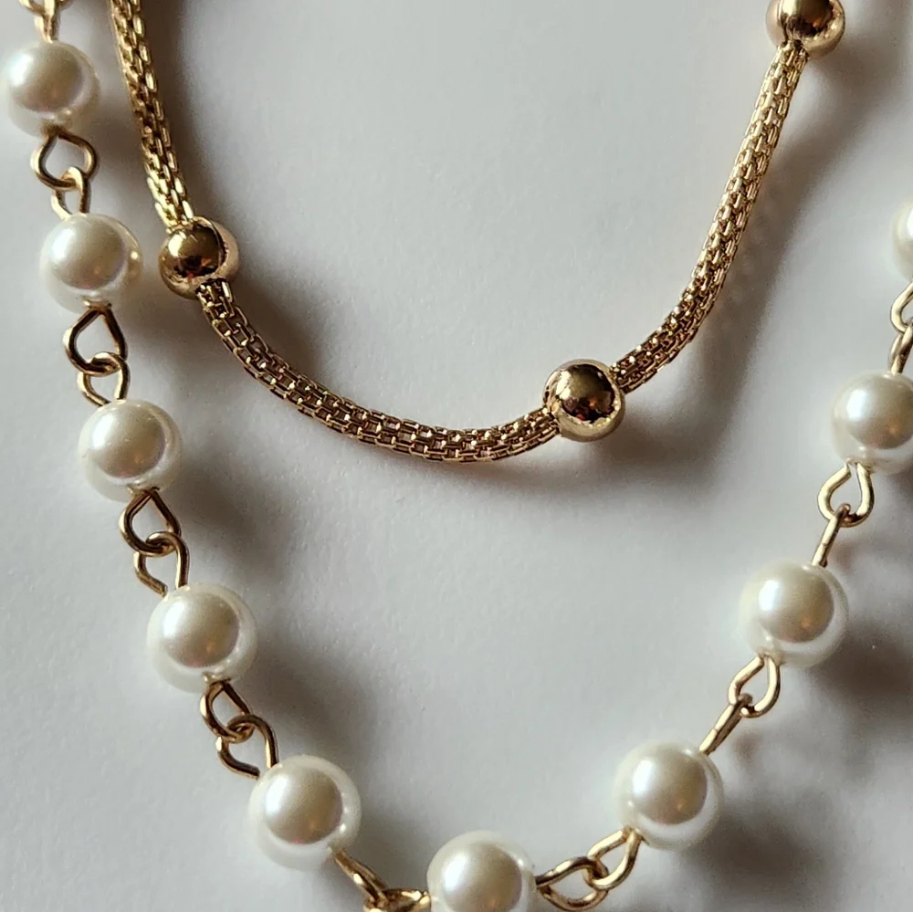 Anne Klein Convertible Double Necklace Faux Pearls Gold Tone NWT